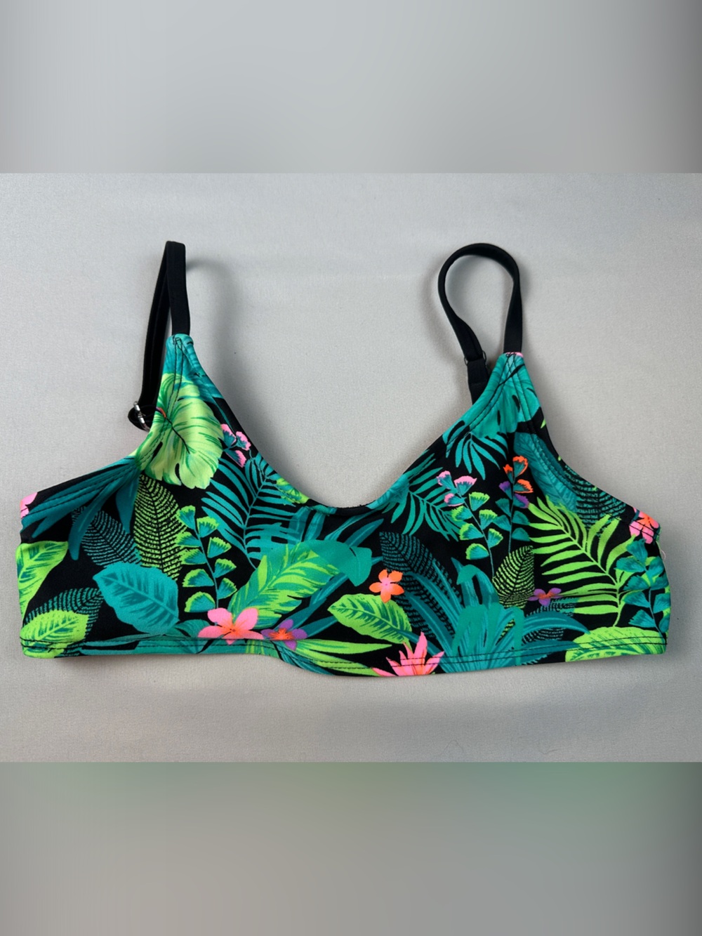 art class Tropical Leaf Bikini Top Only Black Green Pink